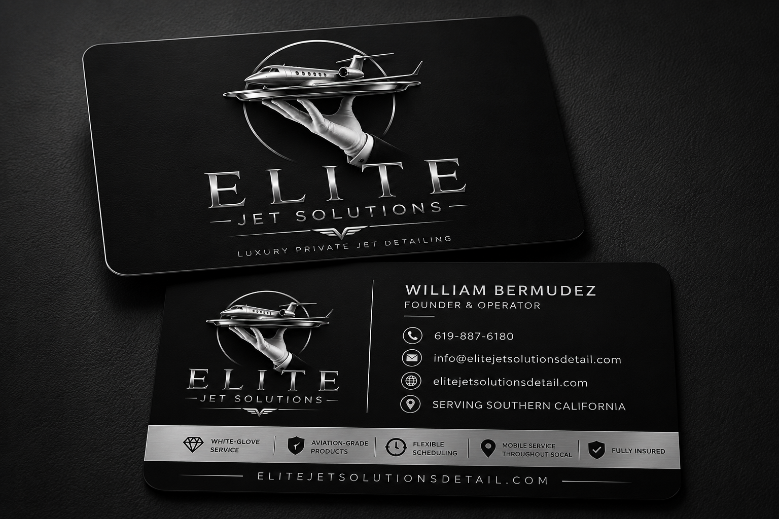 Elite Jet Solutions business card branding